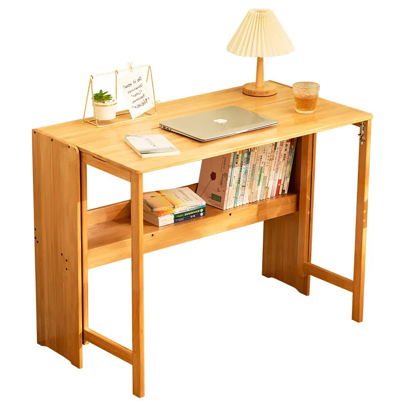 FurnishSpot Adjustable Folding Bamboo Computer Desk – Space Saving Walnut Laptop Table for Small Home Office
