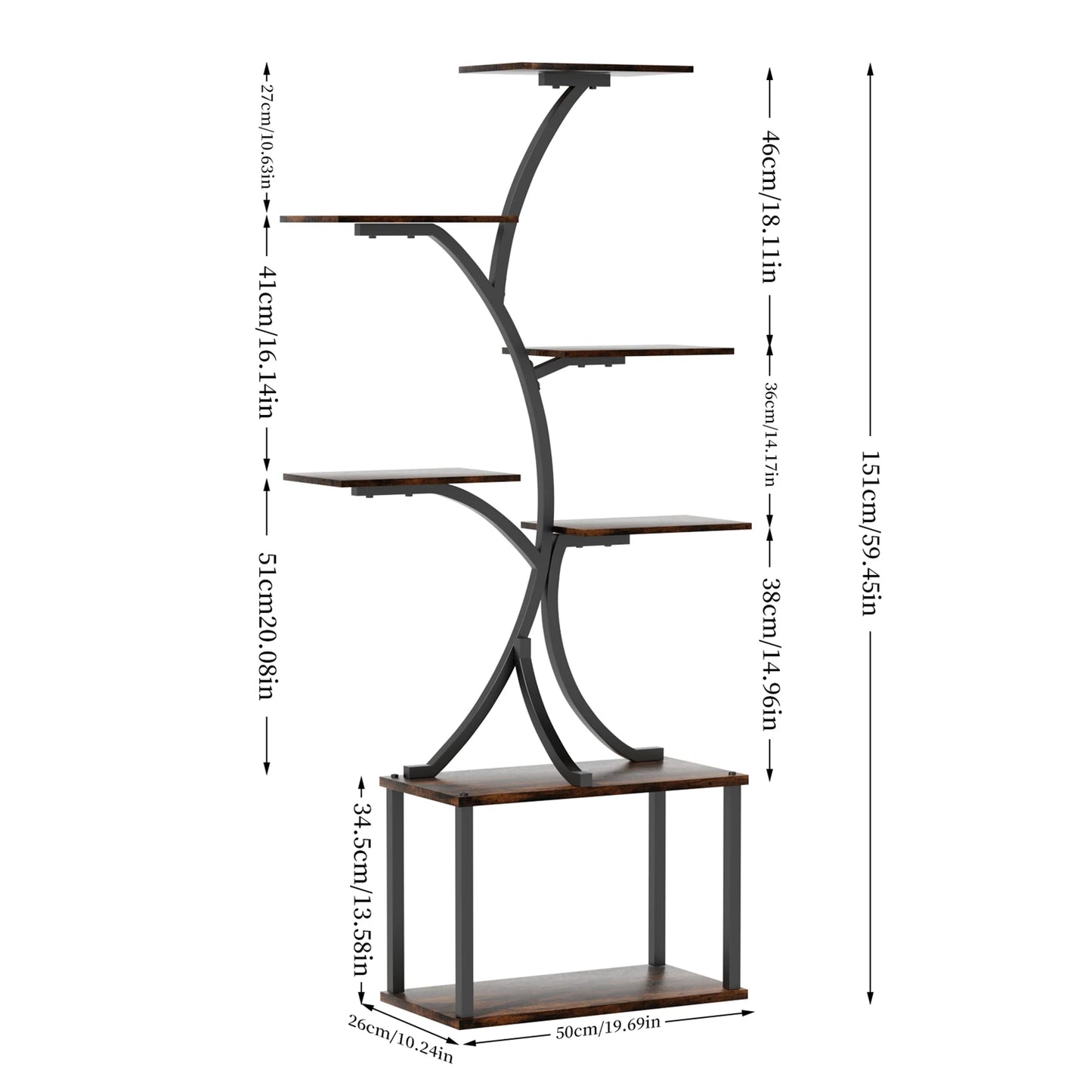 151CM Tall 7 Tier Tree-Shaped Plant Stand Display Rack Corner Flower Holder for Indoor Organizer Rack