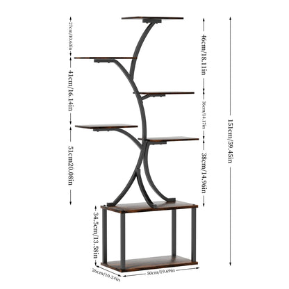 151CM Tall 7 Tier Tree-Shaped Plant Stand Display Rack Corner Flower Holder for Indoor Organizer Rack