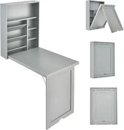 FurnishSpot Wall-Mounted Folding Desk with Storage | Space-Saving Floating Fold-Down Desk