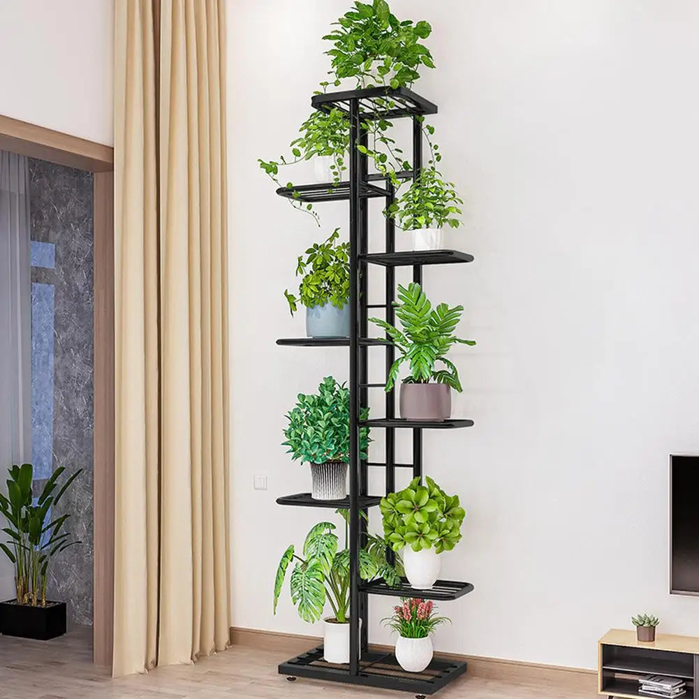 8-Tier Corner Plant Stand – Metal Flower Shelf for Indoor/Outdoor Planters, Vertical Display, and Storage