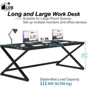 Large Black Desk, 70.8” Long Computer Desk for Home Office, Modern Wide Executive Work Desk for Writing Study, Simple Wood Meta