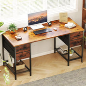FurnishSpot® Modern Solid Wood Office Desk with Storage Cabinet – Home Office Computer Des