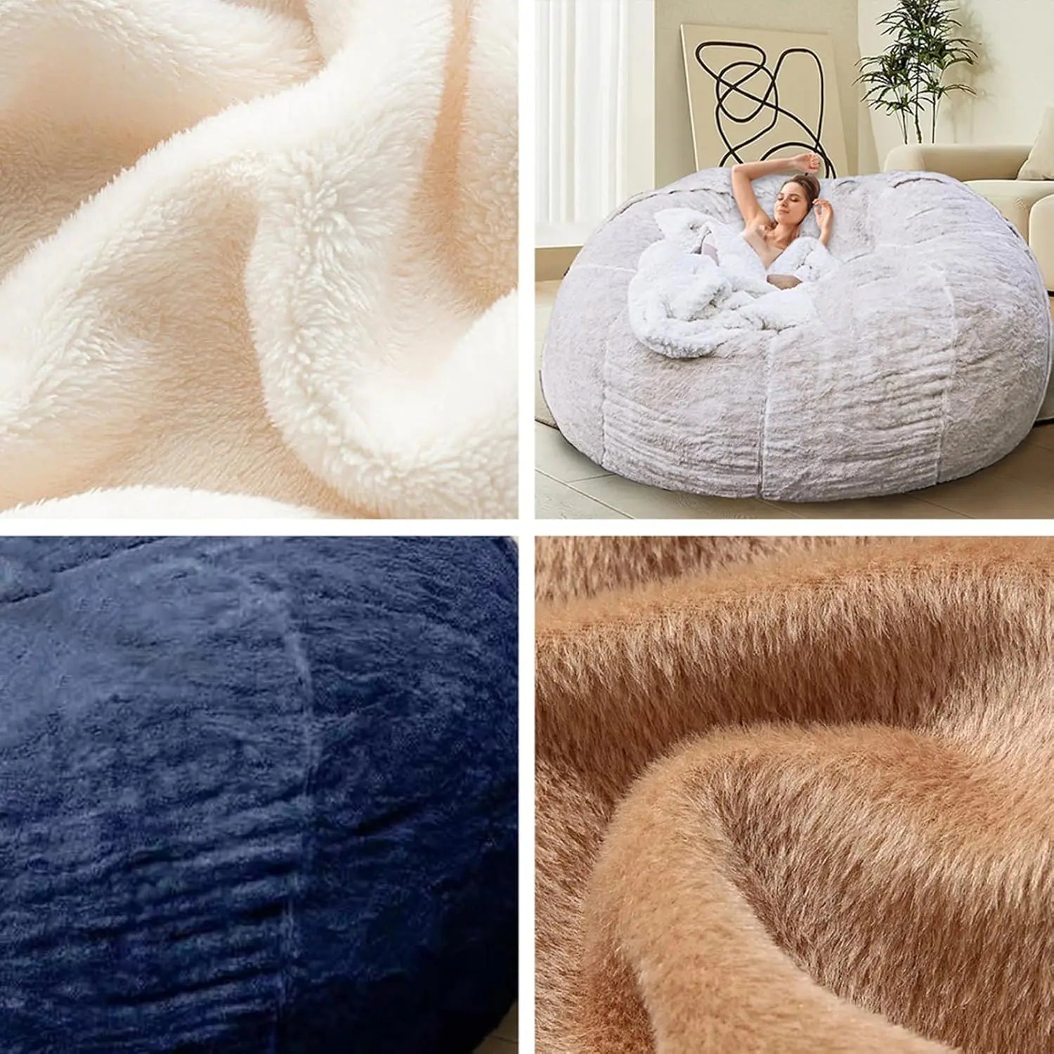 Bean Bag Chair. For Adults & Kids. Comfy Fluffy. Giant Round. Lazy Sofa Cover. Reading Chair. Floor Chair. 6FT. Grey.