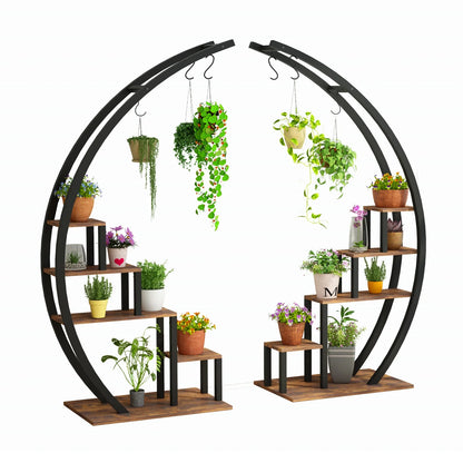 Set of 2 Metal Plant Shelves with Plant Hangers – Suitable for Indoor & Outdoor Use