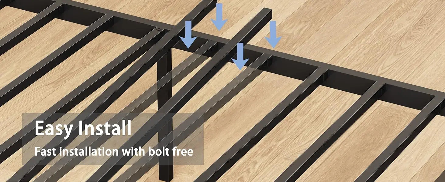 Queen Size Bed Frame with Headboard and LED Lights, Upholstered Bedframe with Charging Station and USB Port, Platform Metal