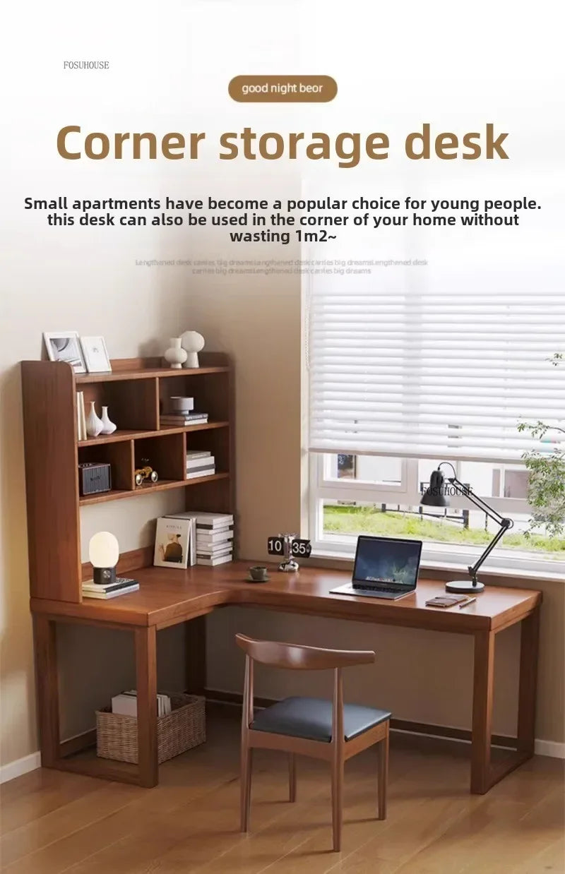 European Solid Wood Corner Computer Desks Home Desktop Computer Table L-shaped Long Writing Desks Double E-sports Gaming Table D
