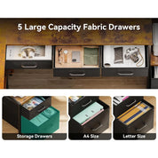 79 Inch L Shaped Desk with File Drawers, Reversible L Shaped Gaming Desk with Power Outlets & LED Lights, Computer Desk