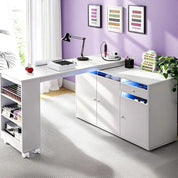 FurnishSpot Shaped Manicure Table with Dust Collector | Rotating & Convertible Nail Tech Desk with Storage