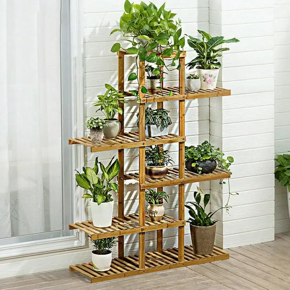 52" Tall Multi Potted Carbonized Wood Plant Stand Home Flower Display Rack Shelf