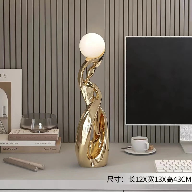 Home Decor Statue Abstract Art Ornaments Nordic Living Room Large Floor Luminous Sculpture Housewarming Gift Interior Figurines