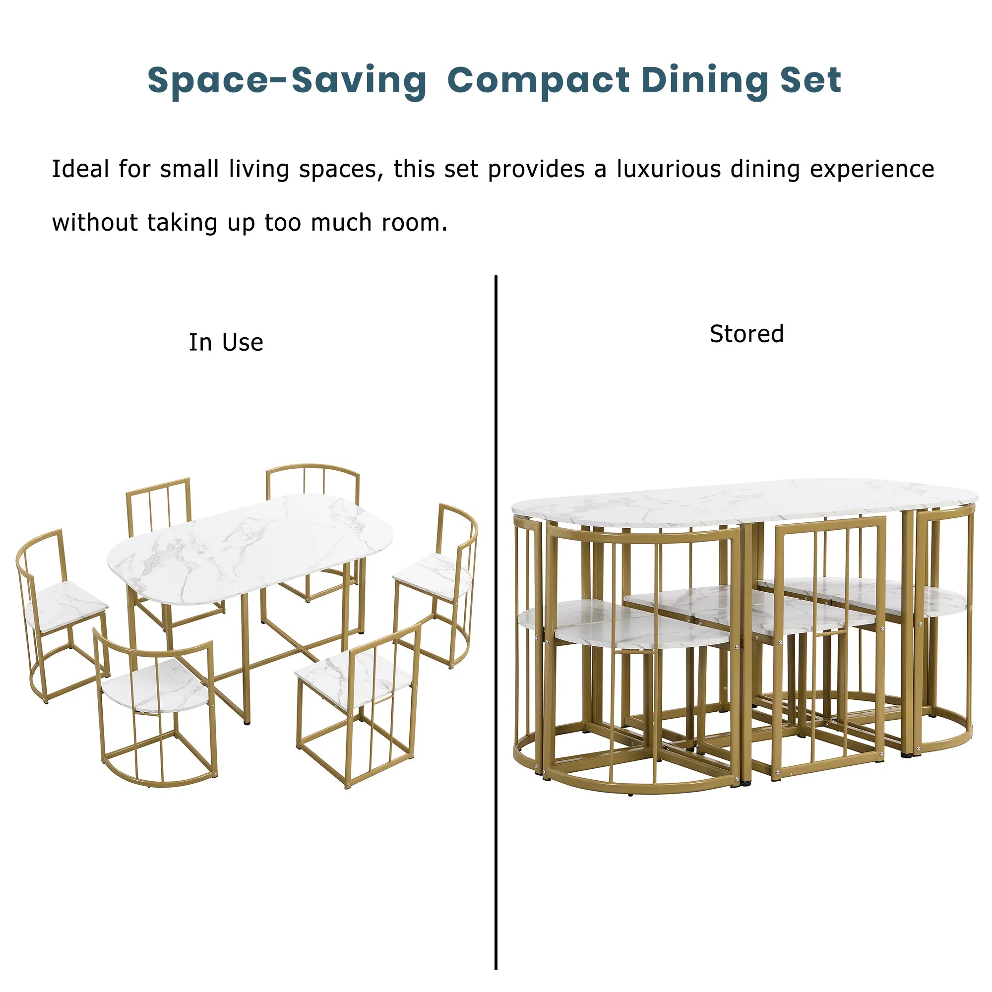 TOPMAX Modern 7-Piece Dining Table Set with Faux Marble Compact 55Inch Kitchen Table Set for 6