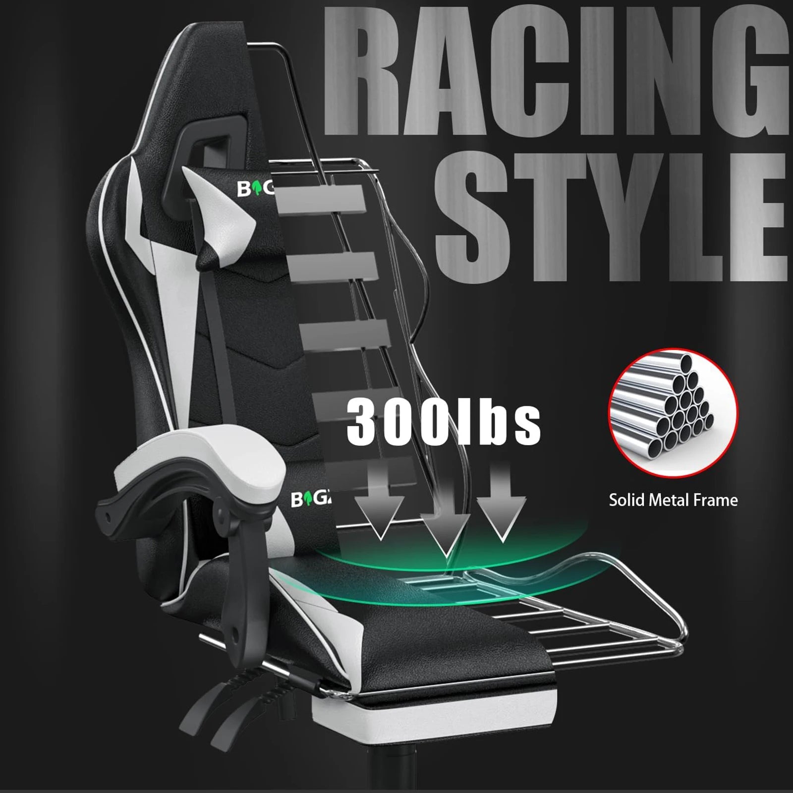 Ergonomic Gaming Chair with Footrest, Headrest, and Lumbar Cushion