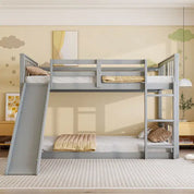 Twin Over Twin Bunk Bed with Slide and Ladder, Gray