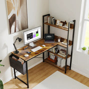 FurnishSpot SpaceSmart™ L-Shaped Computer Desk with Bookshelf & Storage