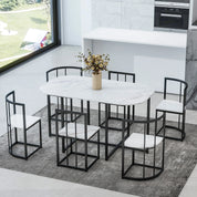TOPMAX Modern 7-Piece Dining Table Set with Faux Marble Compact 55Inch Kitchen Table Set for 6