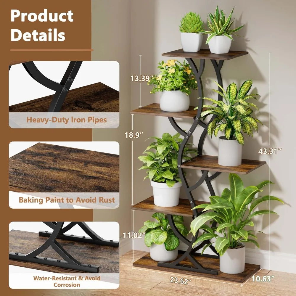 Indoor 5-Tiered Metal Plant Shelf with Grow Lights Indoor Plants