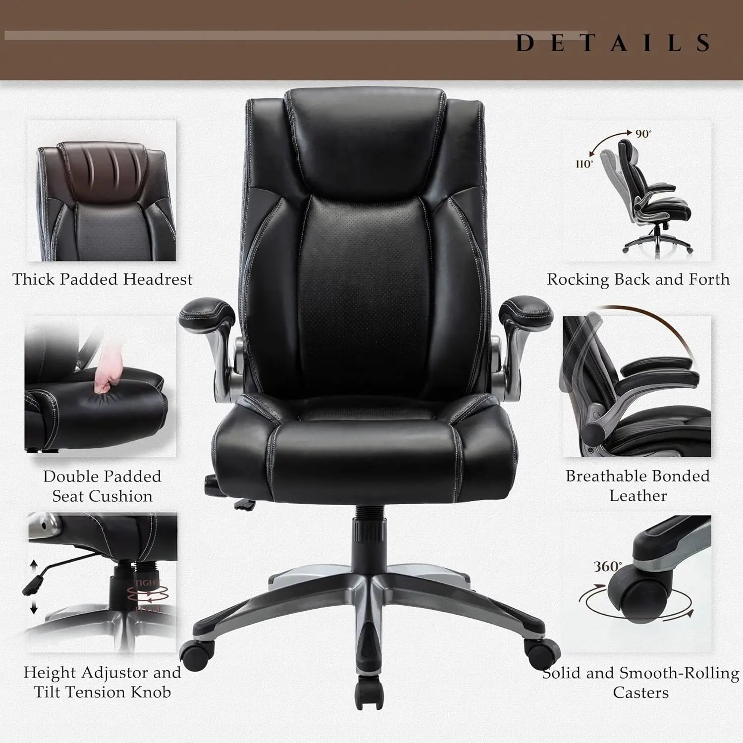 Executive Office Ergonomic Chair with Thick Bonded Leather