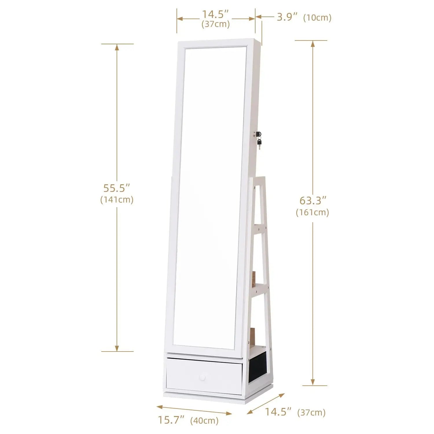63.7" Lockable Rotating Jewelry Armoire with Full Length Mirror | Standing Storage Cabinet