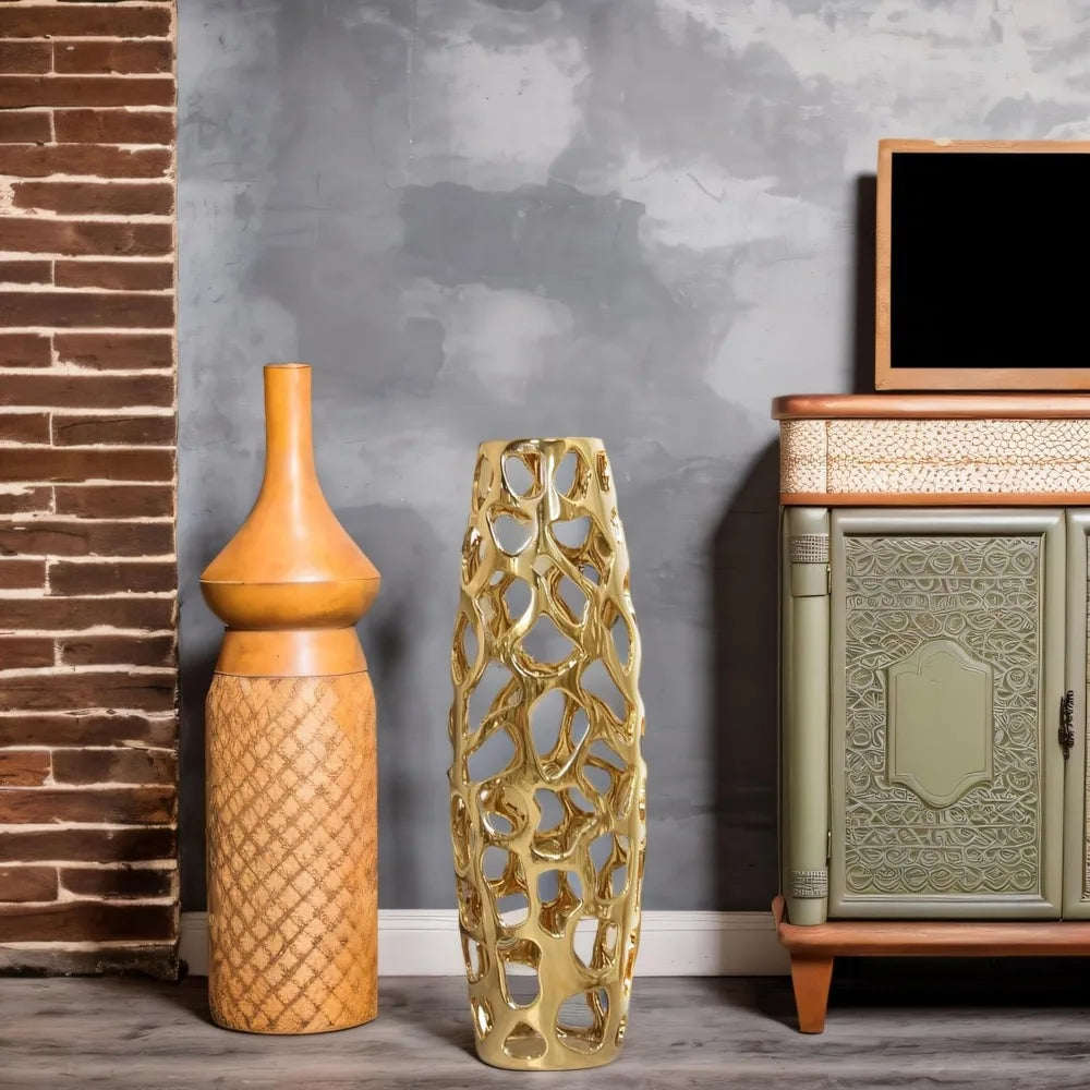 Handmade carved ceramic floor vases, exquisite containers for decorating tree branches and drying flowers