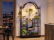 Tribesigns 5-Tier Tall Indoor Plant Stand, 74.8'' Arched Metal Flower Shelf with Hanging Hooks, Large Bonsai Pots Display Rack