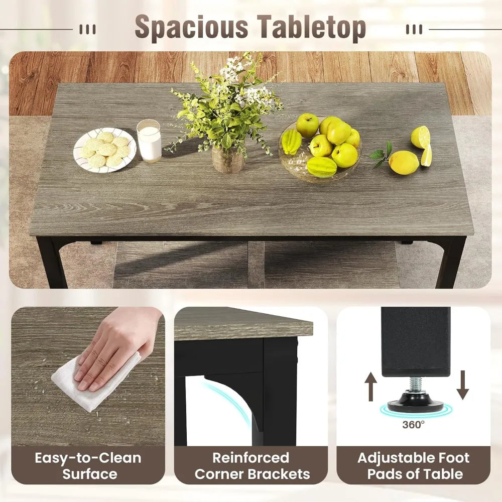FurnishSpot® 4-Piece Modern Industrial Dining Table Set with Nesting Bench & Stools – Space-Saving & Heavy-Duty Steel Frame