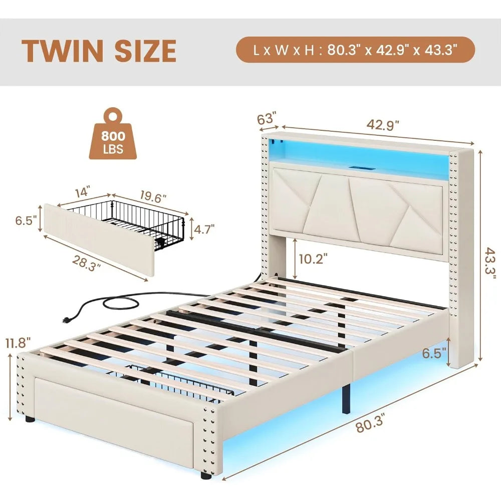 White Twin Bed Frames with LED Lights
