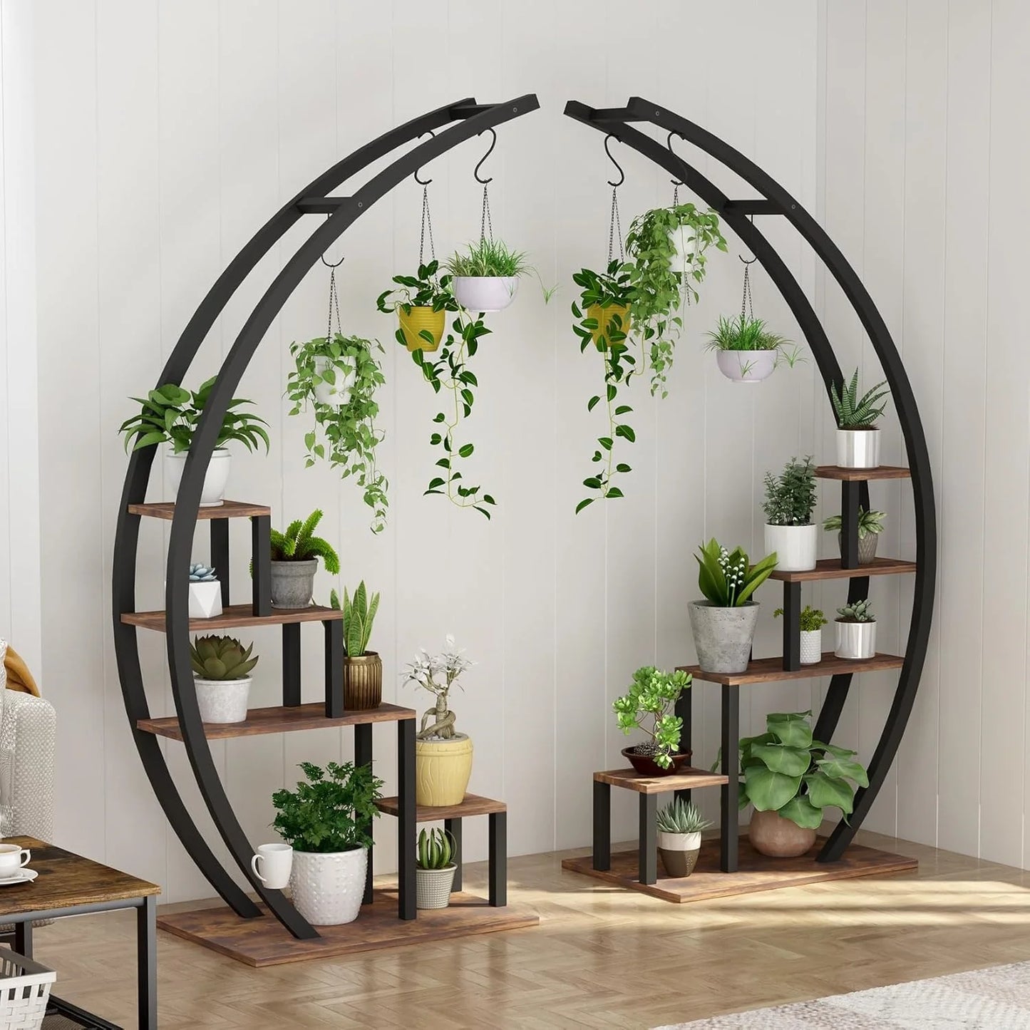 Set of 2 Metal Plant Shelves with Plant Hangers – Suitable for Indoor & Outdoor Use