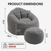 Bean Bag Chair for Adult, Microfiber Upholstered Bean Bag Sofa with Petal Back, Shell-Shaped Beanbag Chair with Footstool