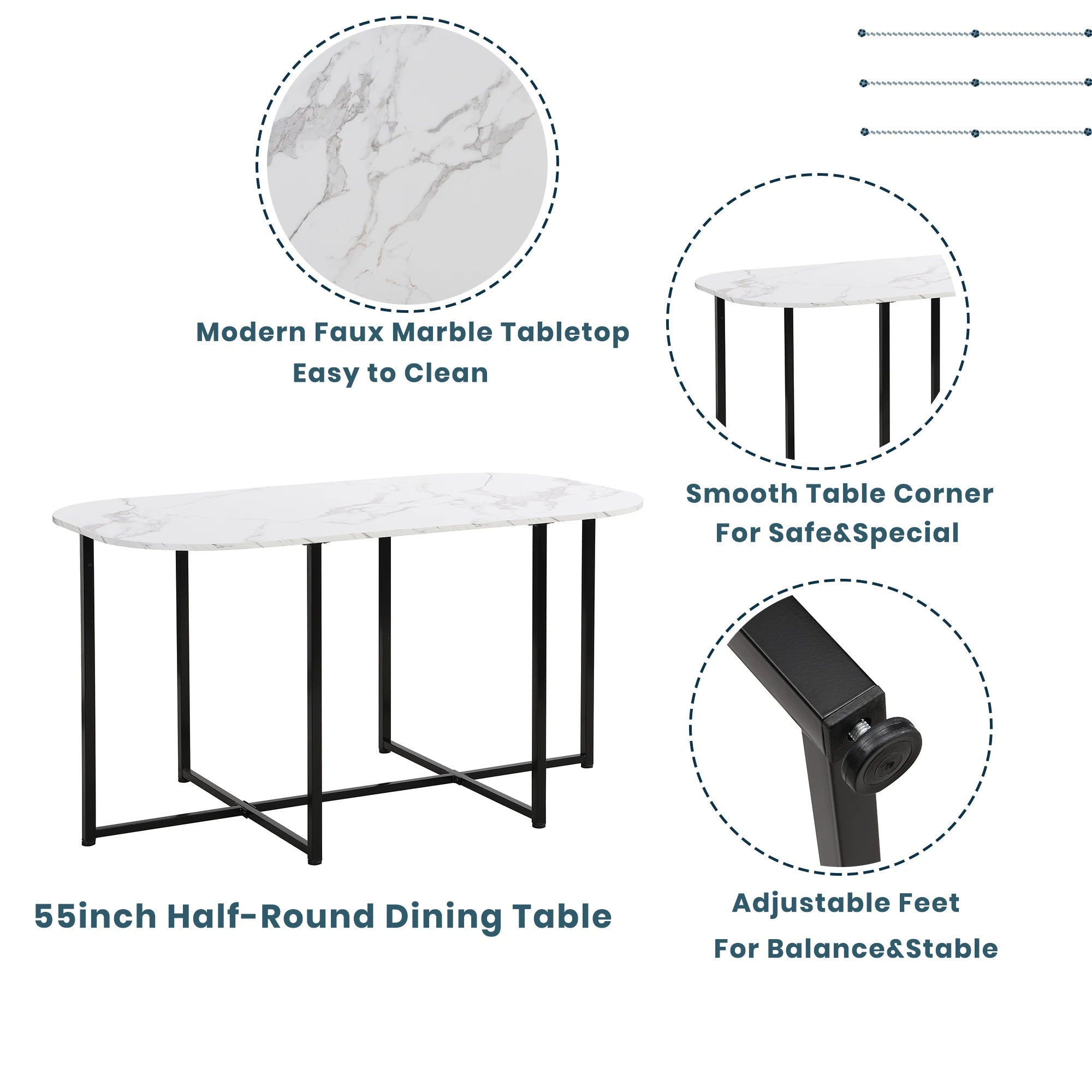TOPMAX Modern 7-Piece Dining Table Set with Faux Marble Compact 55Inch Kitchen Table Set for 6