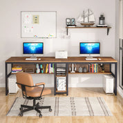 FurnishSpot® Wooden Computer Desk with Storage Cabinet – Mahogany Finish