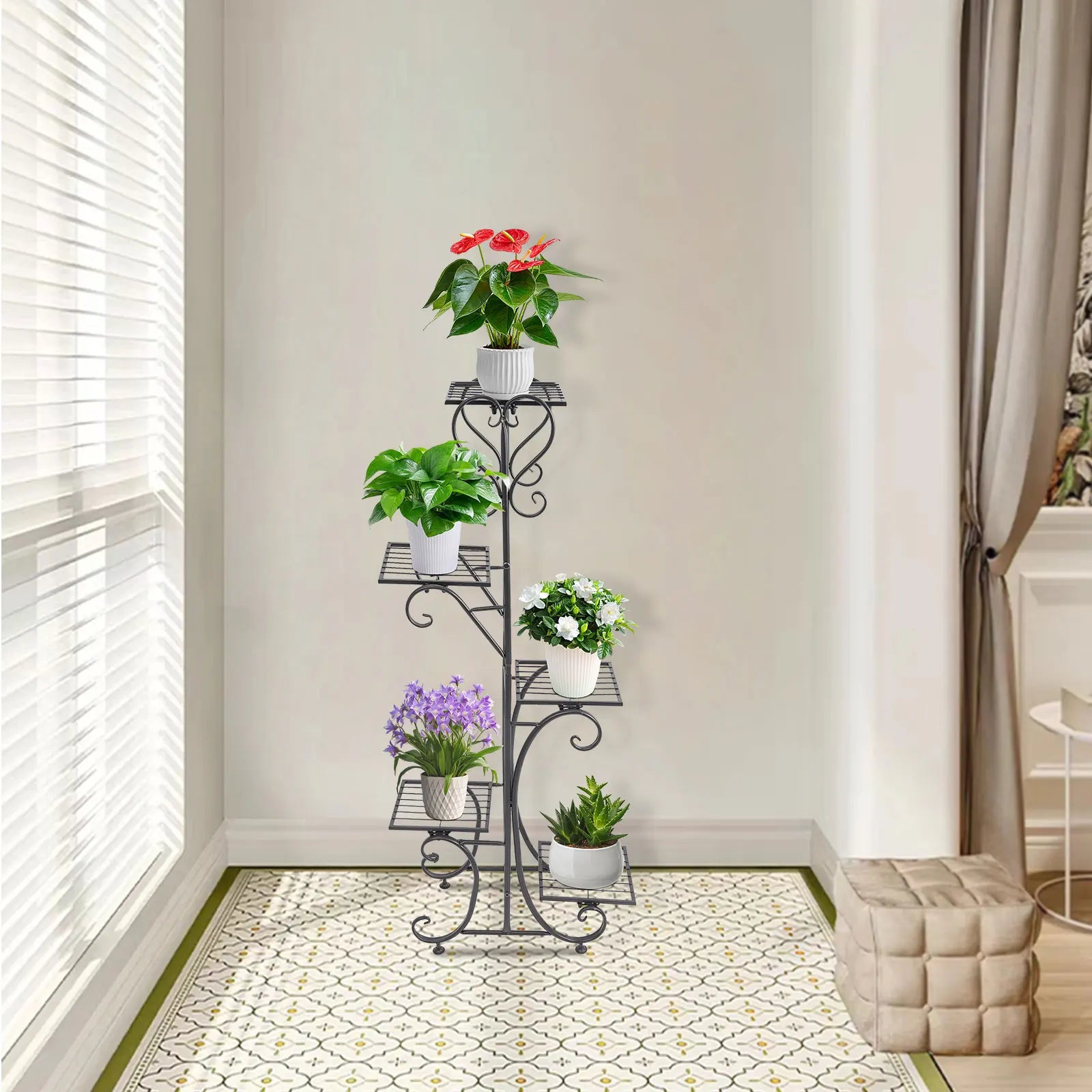 Upgraded 5-Tray Flower Stand | Floor Standing, Baking Paint, 19.689.8441.73in, Modern Style 5-Tier Plant Rack with Square Trays