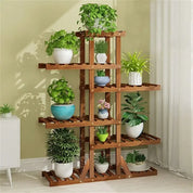 52" Tall Multi Potted Carbonized Wood Plant Stand Home Flower Display Rack Shelf
