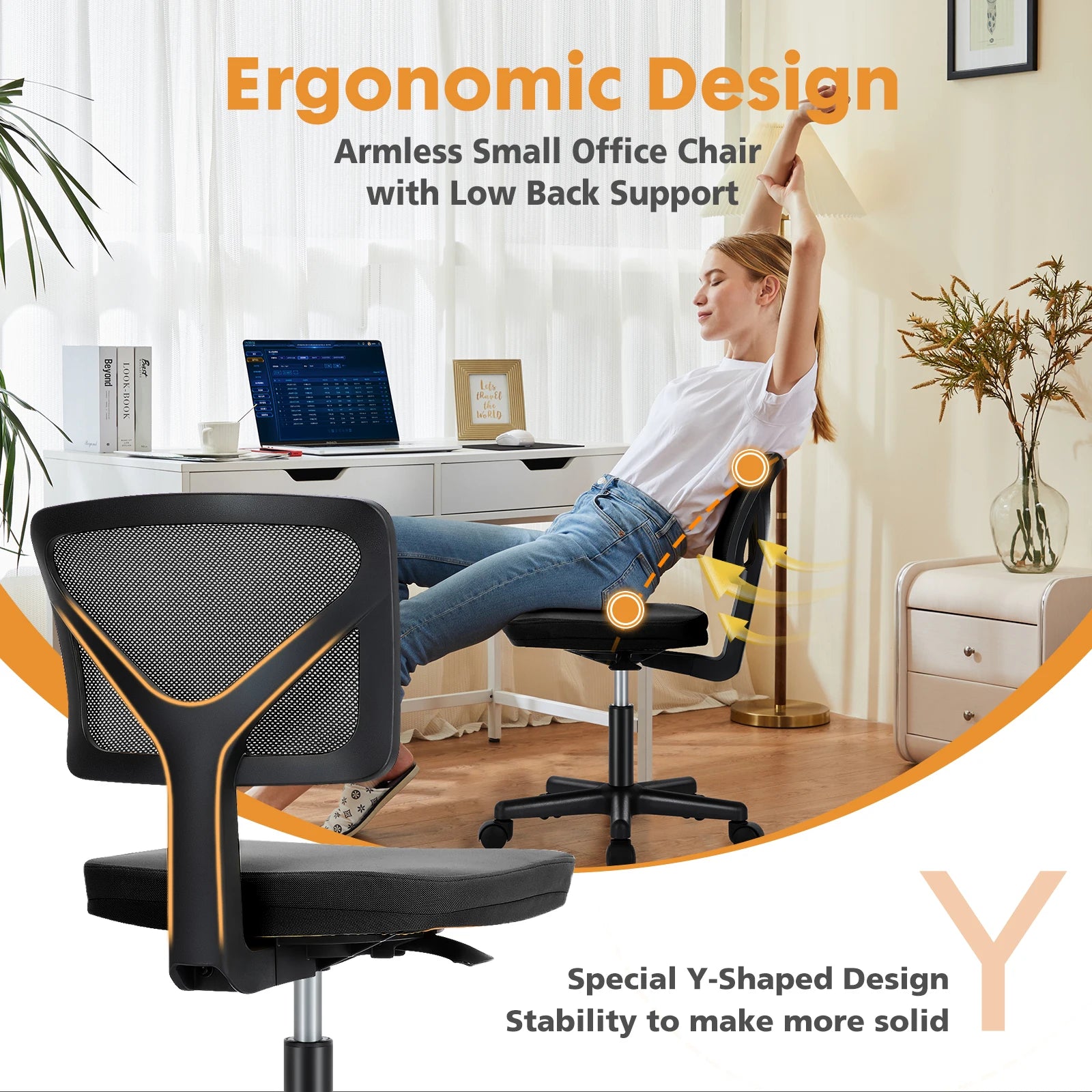 Lumbar Support Low Back Adjustable Height 360° Rolling Swivel Office Chair