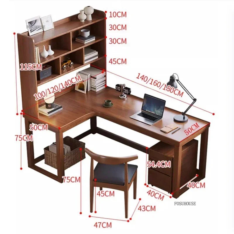 European Solid Wood Corner Computer Desks Home Desktop Computer Table L-shaped Long Writing Desks Double E-sports Gaming Table D