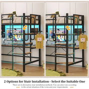 Bunk Bed with Desk Underneath, RGB LED Lights, Charging Station, and 5 Storage Drawer Cabinets