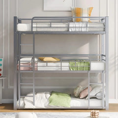 Twin Size Metal Bunk Bed with Built-in Ladder, Safety Guardrails for Small Spaces