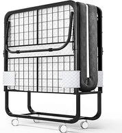 Folding Bed with Mattress - 75x31 Cot Size Frame - Portable Rollaway Guest Bed with 5-inch Memory Foam Mattress - Space-Saving