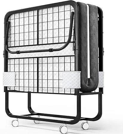 Folding Bed with Mattress - 75x31 Cot Size Frame - Portable Rollaway Guest Bed with 5-inch Memory Foam Mattress - Space-Saving