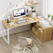 L Shaped Desk with Drawers&Shelves, 55'' Corner Computer Desk with Power Outlets, Reversible PC Table with Storage File Cabinet
