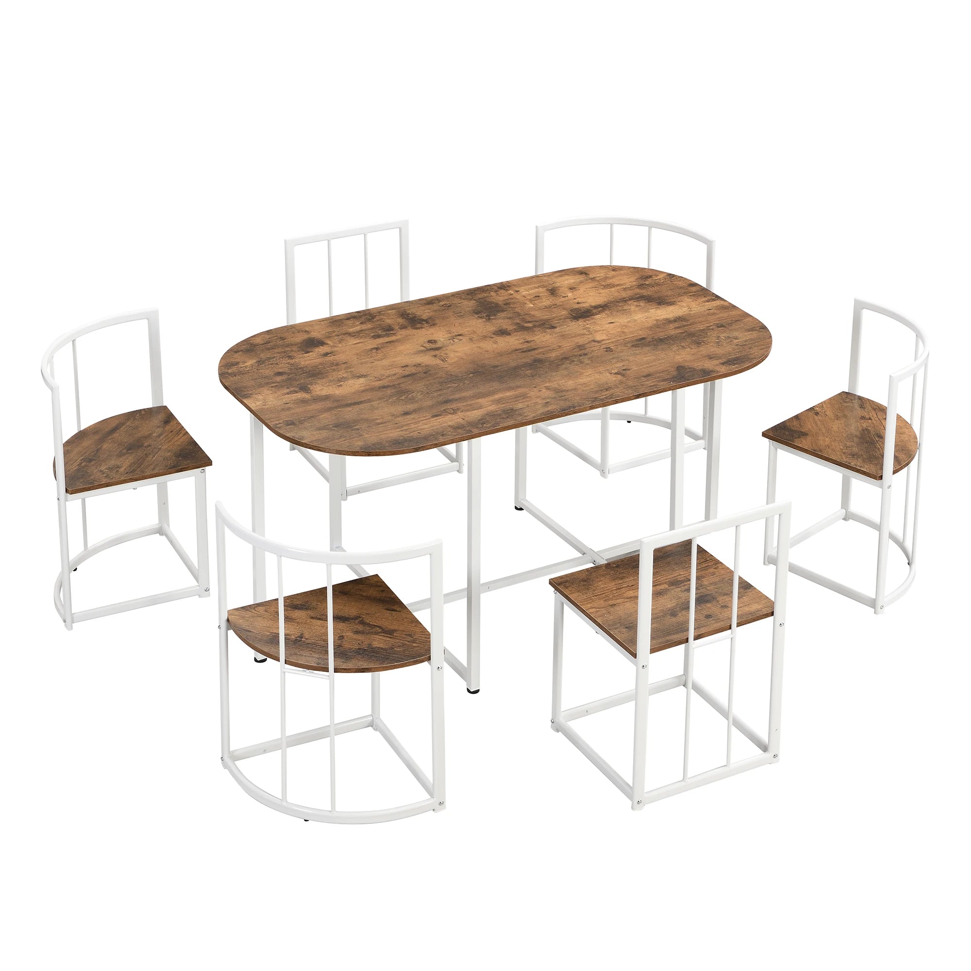 TOPMAX Modern 7-Piece Dining Table Set with Faux Marble Compact 55Inch Kitchen Table Set for 6