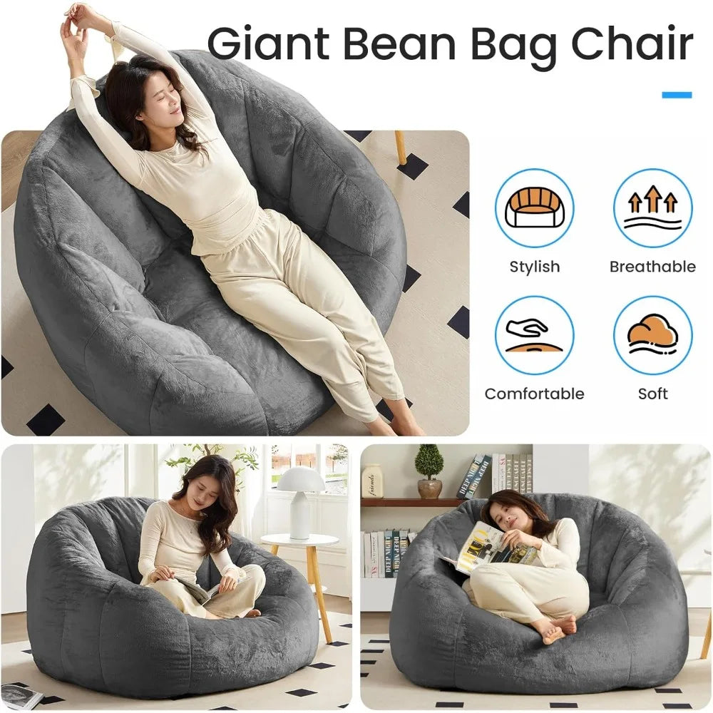 Giant Bean Bag Chair, Faux Fur Bean Bags Couch for Adults and Kids, Large Upholstered Been Bag Sofa Chairs with Filler