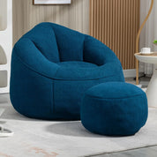 Bean Bag Chair for Adult, Microfiber Upholstered Bean Bag Sofa with Petal Back, Shell-Shaped Beanbag Chair with Footstool