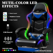 Racing Style RGB LED Lights Gaming Chairs for Adults and Kids with Lumbar Massager
