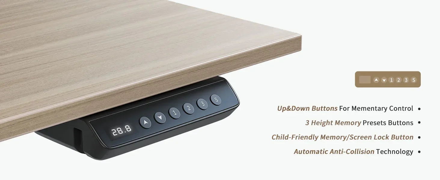 L-Shaped Executive Standing Desk with File Cabinet and Shelves, Electric Height Adjustable, Light Walnut