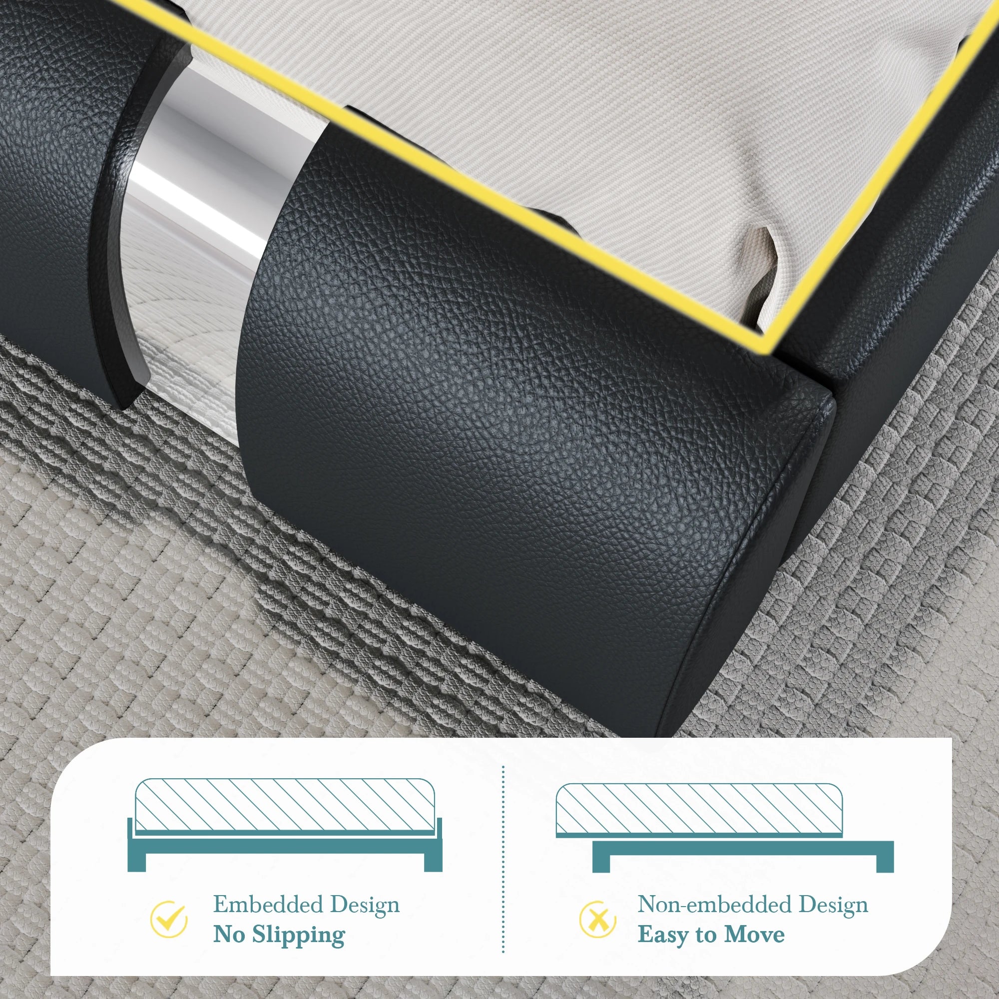 Modern Faux Leather Low Profile Platform Bed with Height-Adjustable Headboard