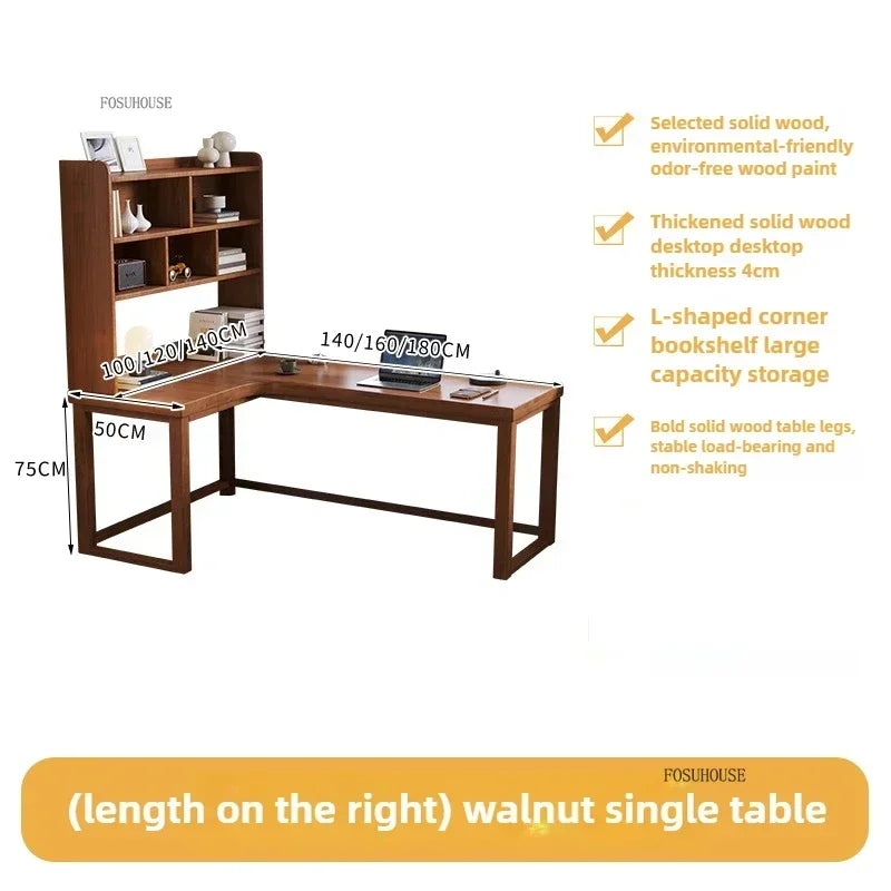 European Solid Wood Corner Computer Desks Home Desktop Computer Table L-shaped Long Writing Desks Double E-sports Gaming Table D