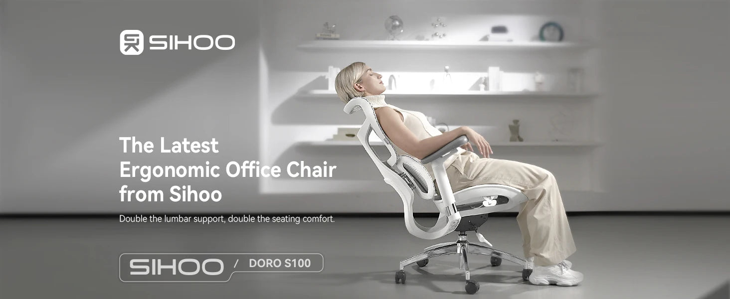 Office Chair with Dual Lumbar Support 5-Level Adjustable Backrest