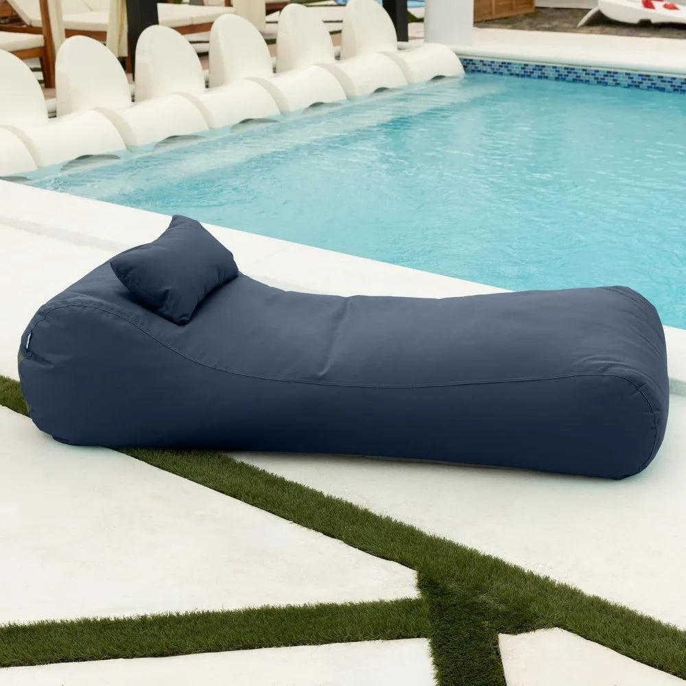 Arlo Outdoor Bean Bag Sun Lounger - Pool and Patio Chaise Recliner, Navy Blue