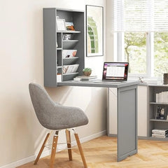 MAT EXPERT Floating Desk, Wall Mounted Desk with Adjustable Shelves, Ample Storage, Space Saving Table for Laptop, Fold Out Tab